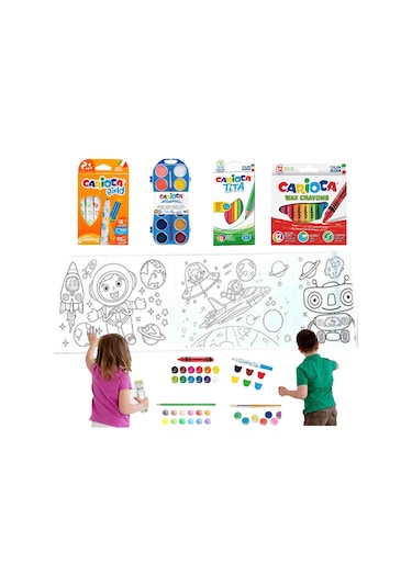 Carioca 4'lü Boyama Seti +lino Yapışkanlı Boyama Kağıdı 86x20 Cm Dream Space