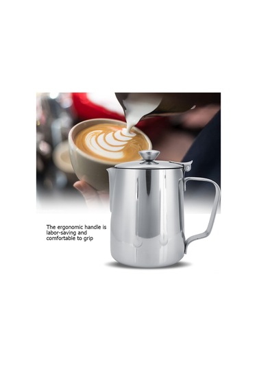 Konesam 350ml Paslanmaz Çelik Kapaçklı Kahve Sütü Köpürtme Kasesi - Dökmez Ağızlı, Ergonomik Kollü, Ev Ve Cafe İçin