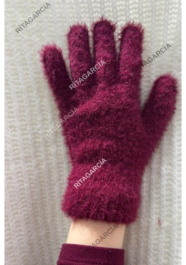 Peluş Uzun Eldiven Bordo