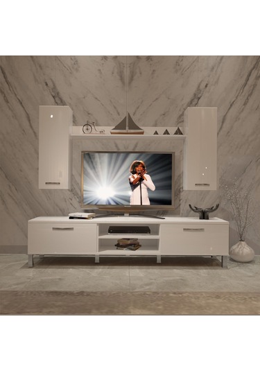 Decoraktiv Eko 7 Slm Dvd Krom Ayaklı Tv Ünitesi Tv Sehpası Beyaz