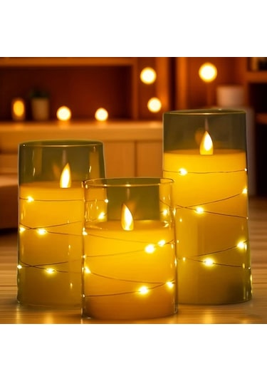 Xuweiwei 3 Adet Akrilik Led Mum Işık Kumanda Zamanlama Kararma Masastüü Aydınlatma Diğer