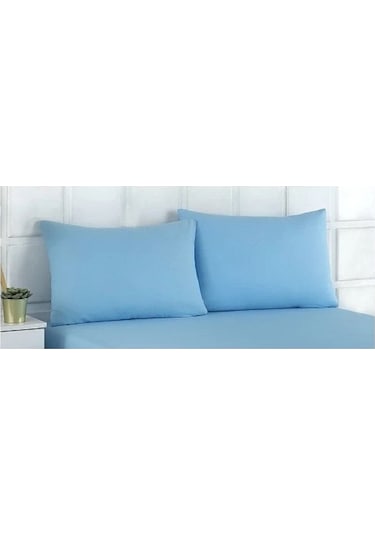 2 Adet Açık Mavi Pamuklu Fermuarlı 50x70 Cm Yastık Kılıfı Açık Mavi