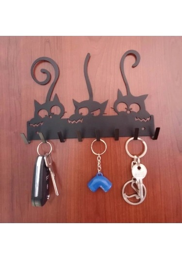 Lazer Anahtar Askısı Kedicik Mat Siyah Mat Siyah