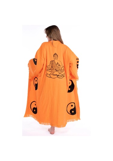 Budha Pamuk Taş Baskı Özel Tasarım Kimono Çok Renkli