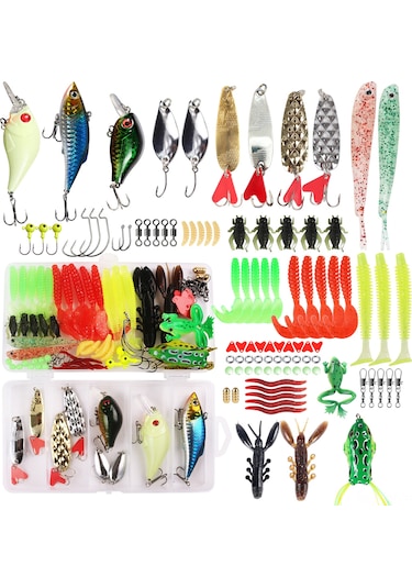 Yuntech01 94 Parça Tatlı Su Yem Seti - Metal Ve Plastik Malzeme, Noctilucent Hard Bait, Spoon Bait, Yumuşak Yemler İle Yem Kutusu