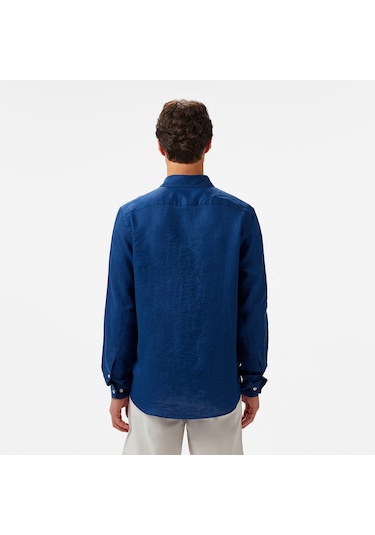 Nautica Erkek Mavi Classic Fit Keten Gömlek Düz W55101t Mavi