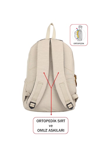 Dada Okul Sırt Çantası Bej Ortaokul Lise Geniş İç Hacim Ortopedik Su Geçirmez Kumaş Bej