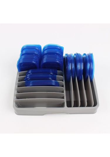 Yifomall Mutfak Rafı İçin Ayarlanabilir Plastik Kapak Depolama Kutusu - Taze Saklama Ve Düzenleme Fonksiyonuyla Çeşitli Kapakları Saklayın Gri Diğer