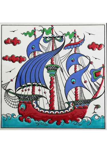 Armada Çini 20x20 Cm ED 330 Osmanlı Kalyon Eldekoru Çini karo