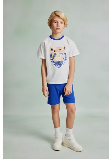 Luess Erkek Çocuk Görsel Baskılı Alt Üst Takım - Beyaz - Mavi Luess Erkek Çocuk Görsel Baskılı Alt Üst Takım - Beyaz - Mavi