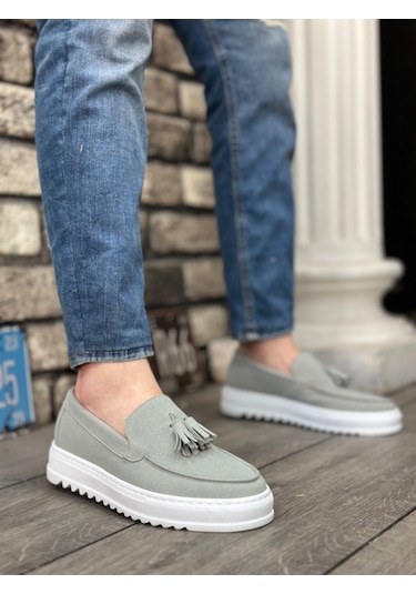 Ba0154 Bağcıksız Yüksek Taban Gri Süet Püsküllü Erkek Ayakkabı 001