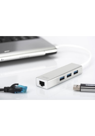 Digitus Da-70250-1 3 Port USB 3.0 Çoklayıcı & Gb Ethernet Adaptör