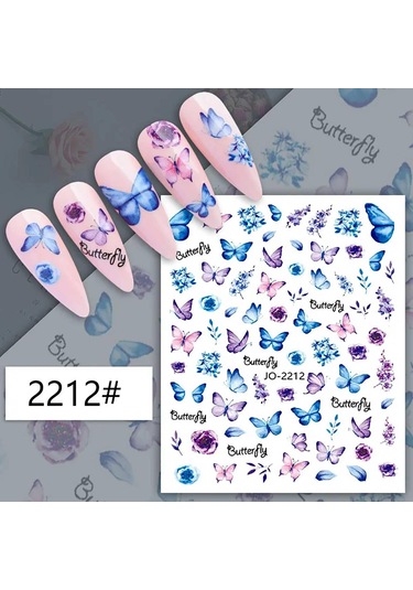 Adanil Mavi Pembe Kelebek Çiçek Sticker J0-2212