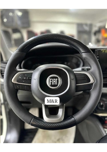 Fiat Egea  Parlak Kristal Karbon Deri Kaplama Direksiyon Kılıfı Siyah