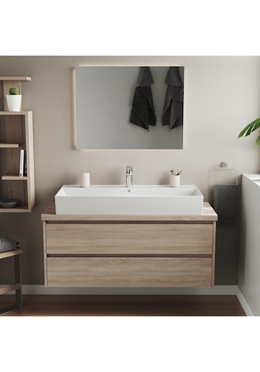 Aqua Bagno Plan Tezgah Üstü Kare Lavabo Beyaz 100 x 45 CM