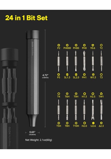 Hoto 24'ü 1 Arada Hassas Tornavida Gri Qwlsd004