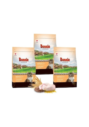 Bonnie Tavuklu Yetişkin Kedi Maması 1,5 Kg X 3 Adet