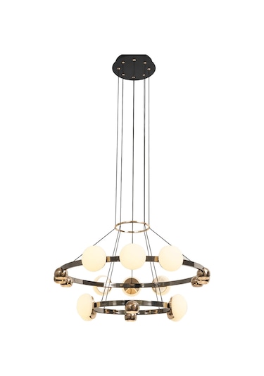 Dilay 18'li İki Katlı Siyah Gold 160 Watt Yuvarlak Modern, Kafe Restoran, Salon Led Sarkıt Avize Siyah