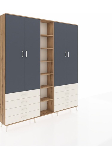 Arges Dolap 10 Raflı 8 Çekmeceli 2 Askılı 220x30x243 Çam-antrasit/aytaşı Antrasıt/aytası