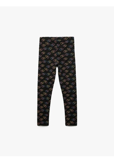 Koton Pamuklu Beli Lastikli Kalp Desenli Uzun Tayt Siyah Desenli 6wkg40077ak Bdl