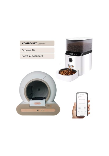 Groove Ti+ Wi-fi Akıllı Otomatik Kedi Tuvaleti Kahverengi + Petfit Autodine X 5l Wi-fi Kameralı Akıllı Otomatik Mama Kabı Besleme Ünitesi Bundle