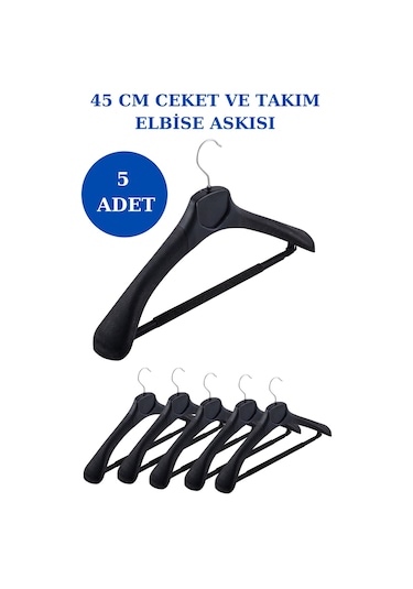 5 Adet Plastik Yüksek Kalite Ceket Askısı Elbise Askısı Siyah