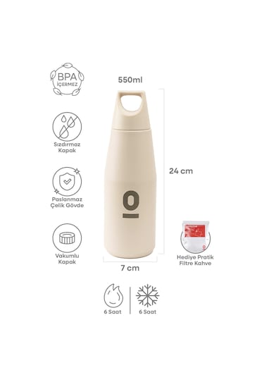 Paslanmaz Çelik Açık Beyaz Şişe Termos 550 ML No:69