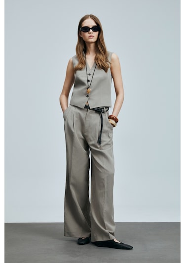 Lufian Asıa Kadın Lyocell Karışımlı Keten Pantolon Vizon Vizon 121190020100430 Vizon