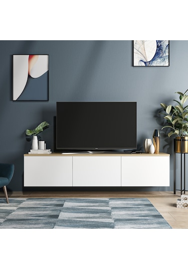 Neon Tv Ünitesi Beyaz Safir Meşe Duvara Monte