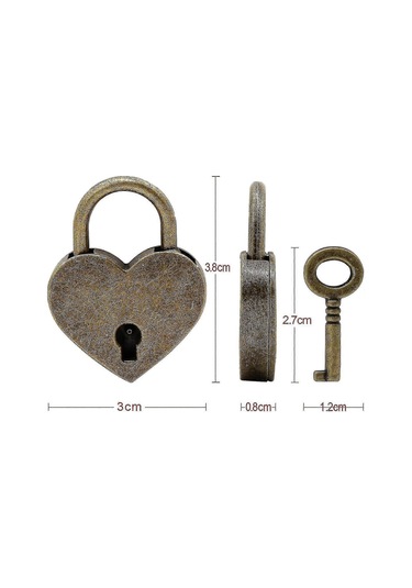 5'li Paket Vintage Antik Stil Mini Asma Kilit Anahtar Kilidi Kalp Şeklinde