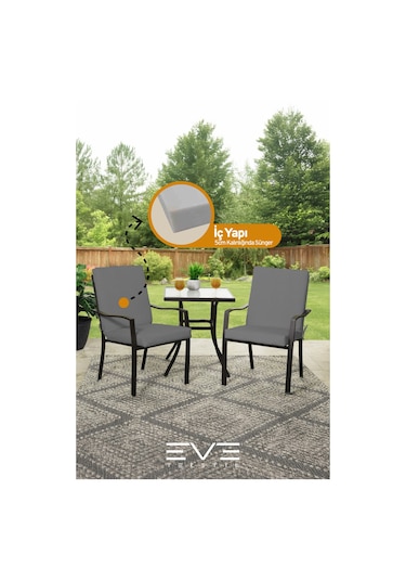 Eve Tekstil Bahçe - Salon - Balkon Arkalıklı Fermuarlı Bağlanabilir Yıkanabilir Sandalye Minderi 10 Adet Gri