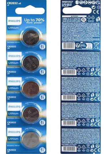 Philips Cr2032 3v Lityum Mini Düğme Para Pil Blister 5'lı Paket
