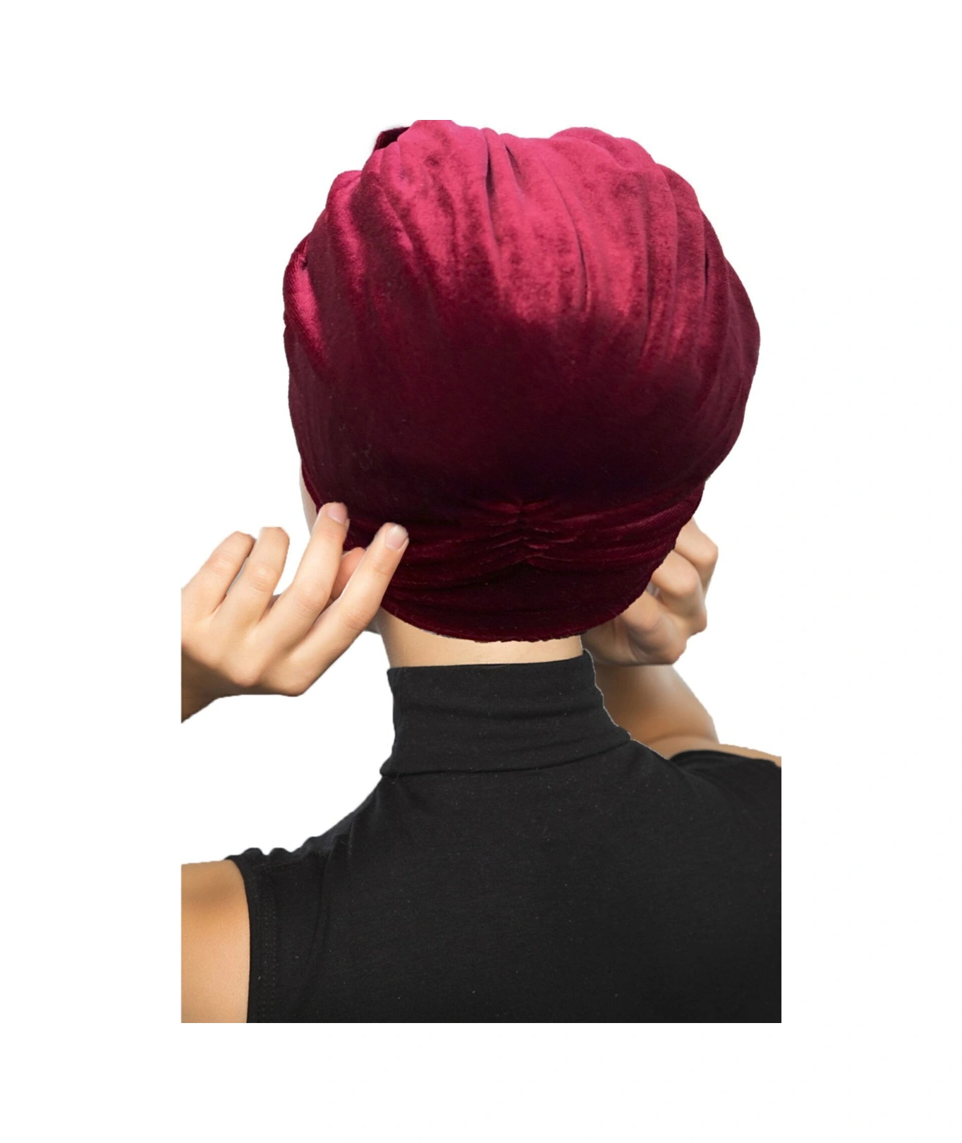 Kadife Fiyonklu Astarlı Bordo Hazır Türban Tesettür Bone Bordo