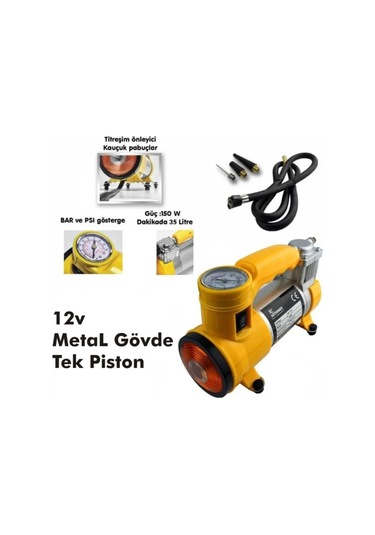 Autokit Saatli 12V 100 Psi FA1-034 Hava Kompresörü Metal Gövdeli Işıklı