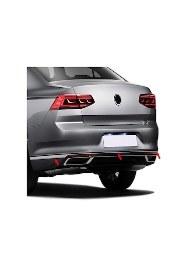Volkswagen Passat B8.5 Uyumlu 2019 Ve Üzeri Krom Arka Tampon Çıtası 3 Parça Paslanmaz Çelik