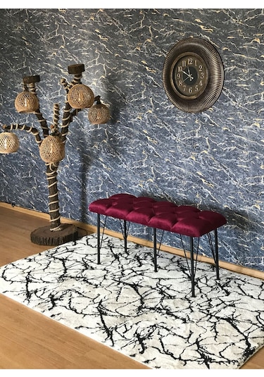 Yirmi15 Metal Ayaklı Babyface Bordo Puf & Bench