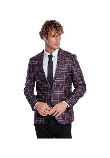 Slim Fit Sivri Yaka Mor Erkek Ceket 001