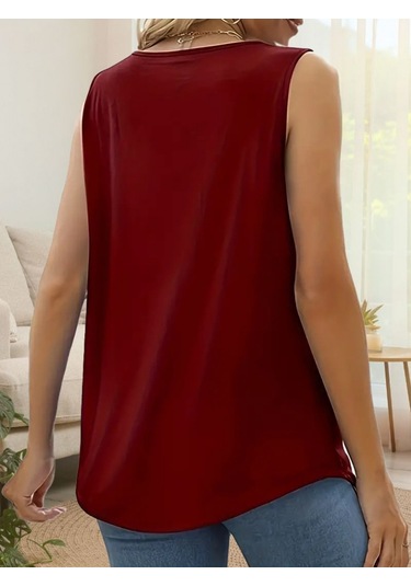 Kadın Askılı Yuvarlak Yaka Dantel Detaylı Viskon Bluz Bordo