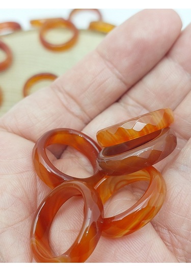 Akik Taşı Yüzük Bal Kahve Alacalı Faset Kesim 6mm Kalınlık 59910 Bakır