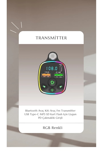 Neffo Fm Radyo Bluetooth Transmitter Usb Type-c Mp3 Sd Kart Flash
