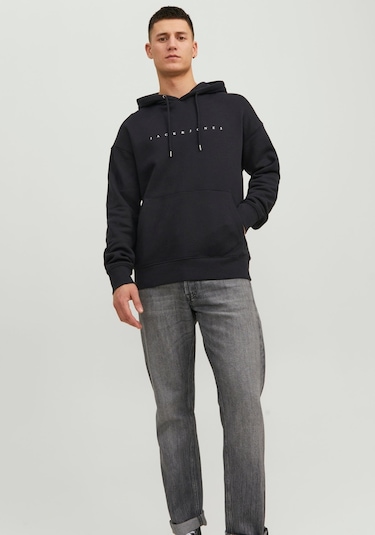 Jack & Jones Kabartma Baskılı Kapüşonlu Sweatshirt - Star 12233972 Black Koyu Siyah