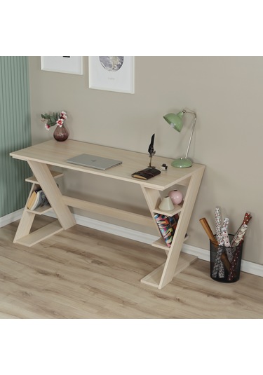 Pasific Home Lungo Raflı Çalışma Masası, Ofis Masası, 60X140 Cm, Meşe