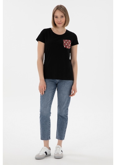 U.S. Polo Assn. Kadın Siyah Bisiklet Yaka Tişört 50305832-VR046