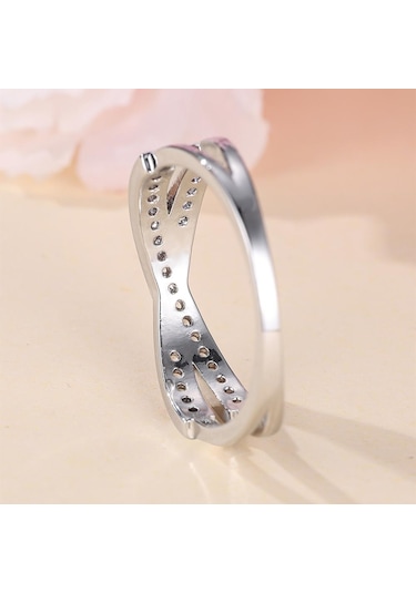 Altın&beyaz Basit Gümüş Renk X Şekli Çapraz Parmak Yüzük Kadınlar İçin Göz Kamaştırıcı Kübik Zirkonya Basit Şık Kadın Yüzükler 13 Çok Renkli