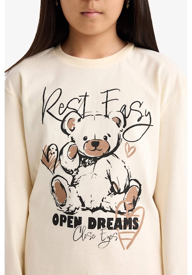 Defacto Kız Çocuk Regular Fit 2li Pijama Takımı Baskılı Uzun Kollu Üst Desenli Uzun Alt F6216a825wner103 Ekru