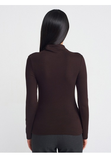 Dilvin 31391 Dik Yaka Uzun Kollu Top-kahve M. Kahve M.