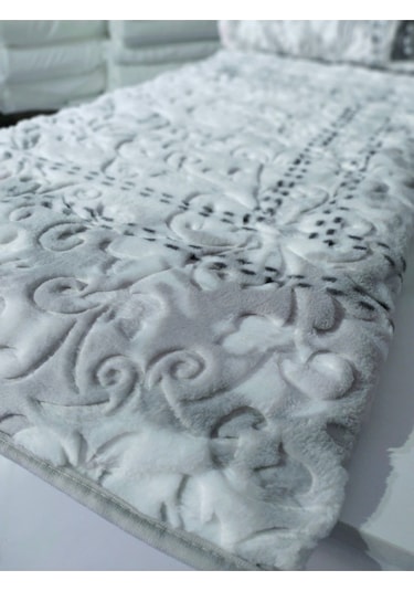 Aksu Tek Kişilik Embos Vizon Battaniye Antibakteriyel Gri Çizgili