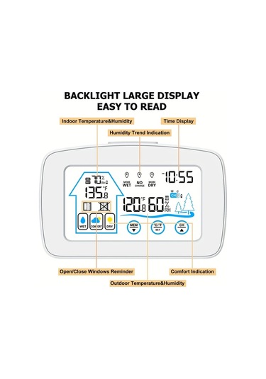 Boatshop1 Beyaz Kablosuz Ic Dis Mekan Termometre Higrometre Dijital Renkli Ekran Hava Istasyonu