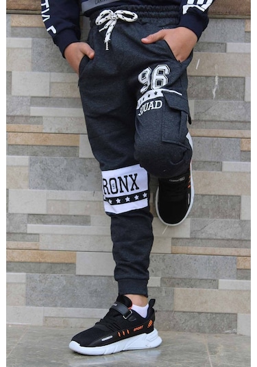 Füme 96 Baskılı Cepli Eşofman Altı Füme