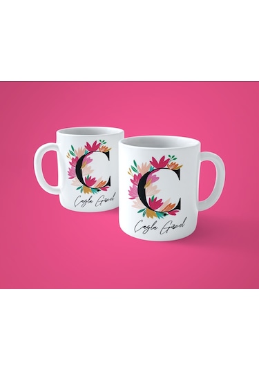 Renkli Çiçekli Ç Harfli Kişiye Özel İsimli Baskılı Kupa Bardak